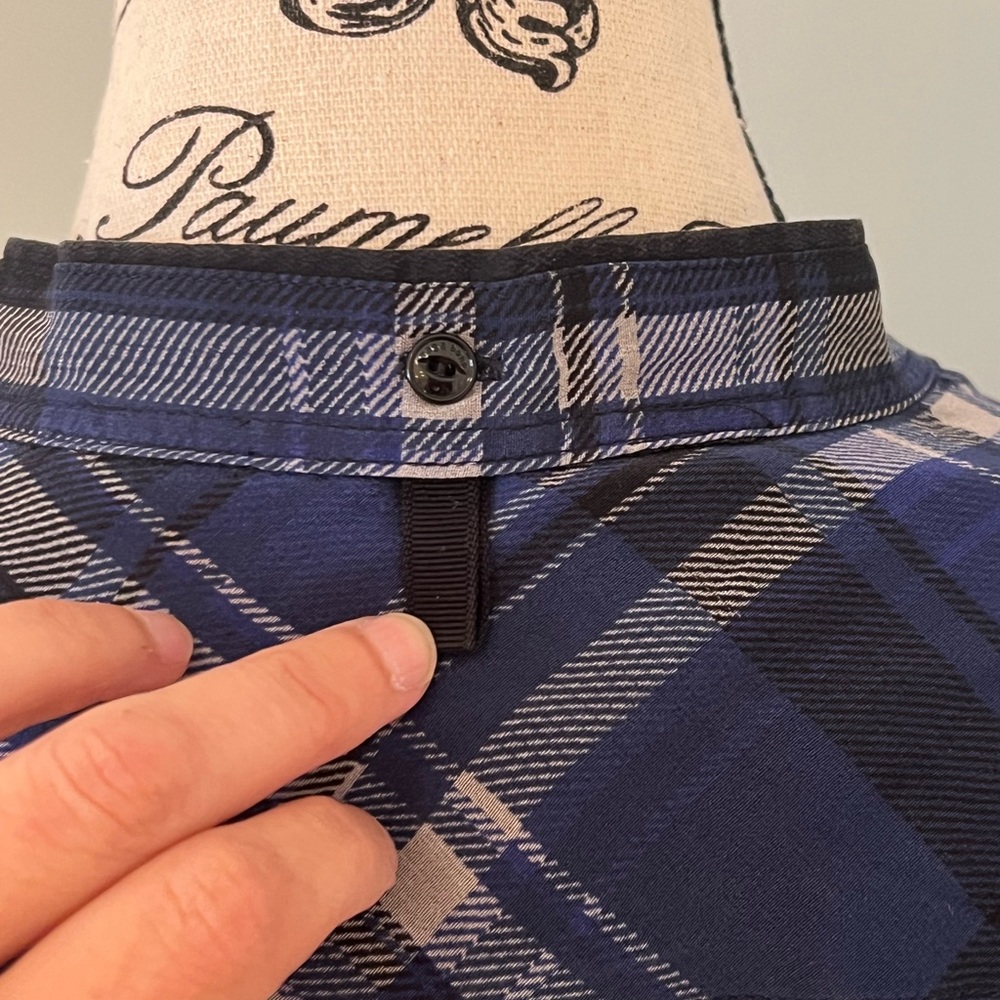 Rag & Bone Byron Button-Front Silk Sheer Chiffon Plaid Blue Black XXS Like New - Picture 3 of 11